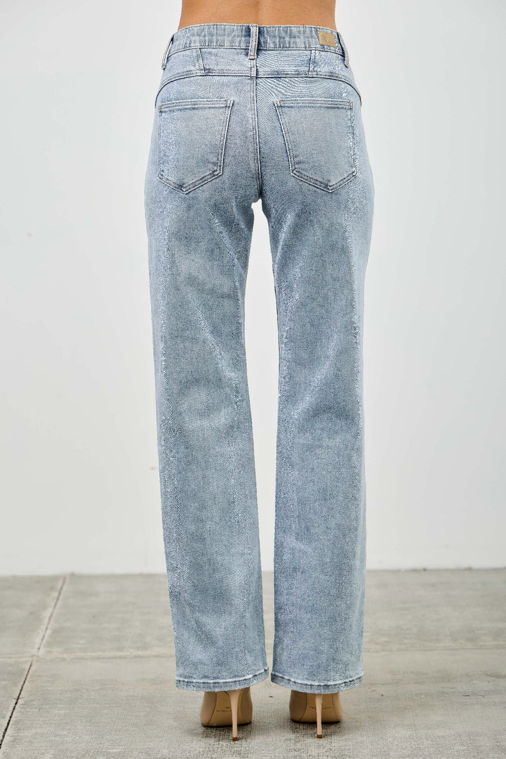 Mid Rise Piped Straight Leg Jeans -
