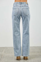 Mid Rise Piped Straight Leg Jeans -