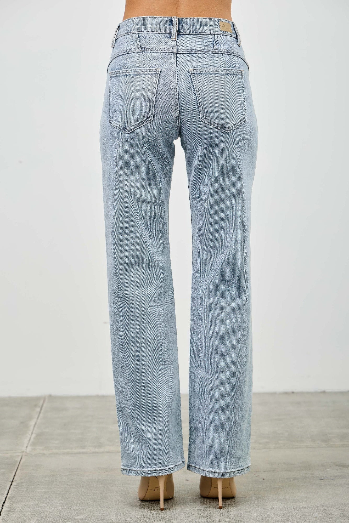 Mid Rise Piped Straight Leg Jeans -