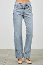 Mid Rise Piped Straight Leg Jeans -