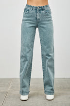 High Rise Faded Straight Leg Jeans -
