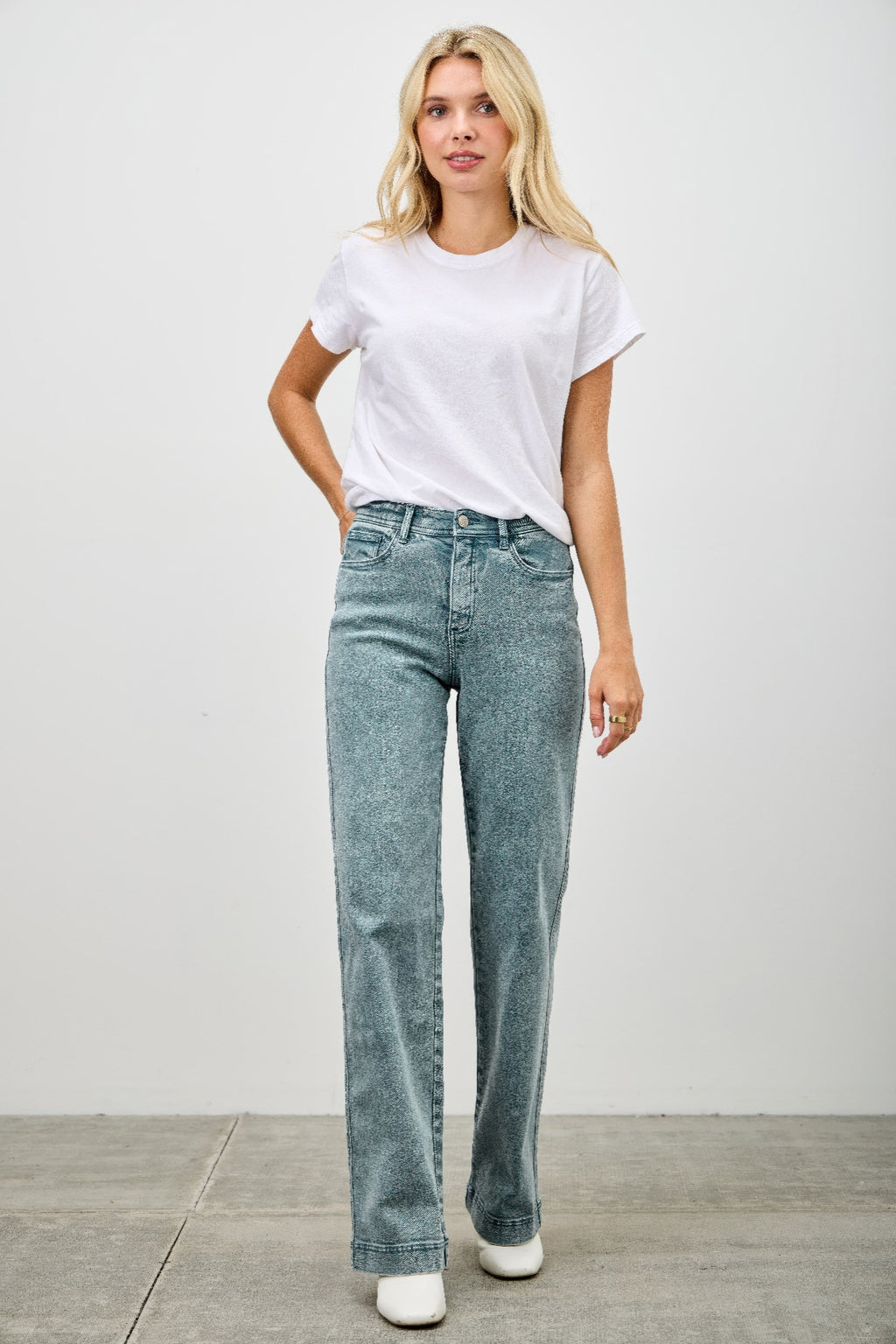 High Rise Faded Straight Leg Jeans -