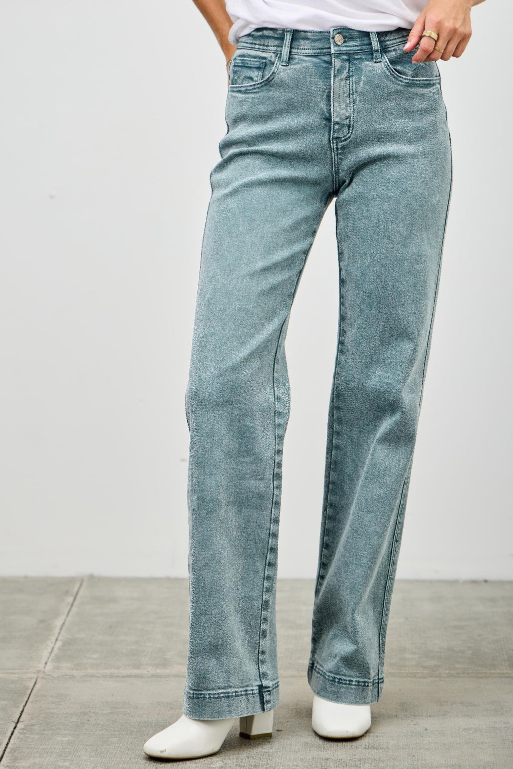 High Rise Faded Straight Leg Jeans -