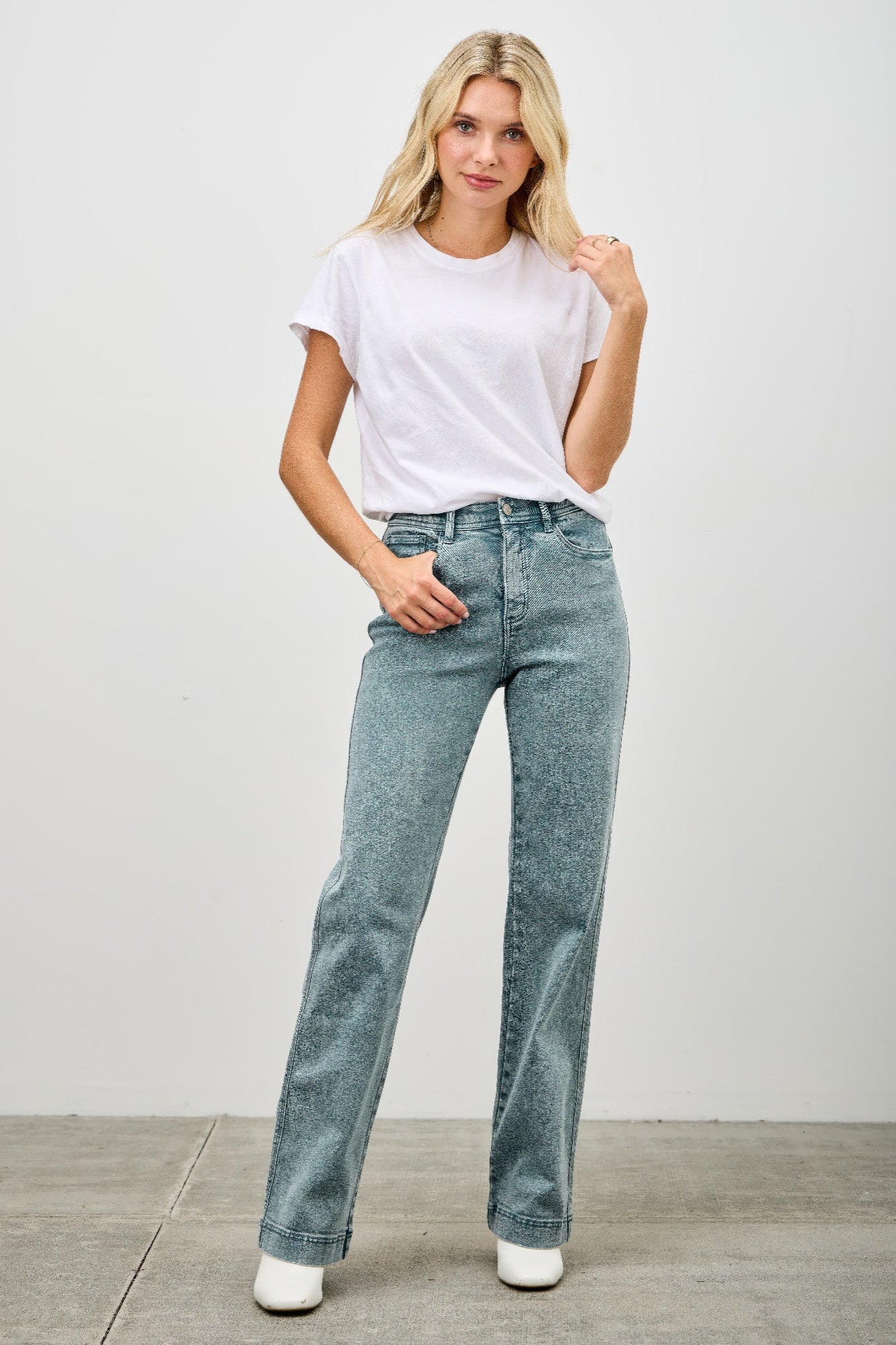 High Rise Faded Straight Leg Jeans - 15