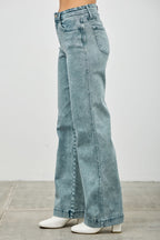 High Rise Faded Straight Leg Jeans -