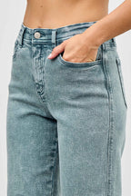 High Rise Faded Straight Leg Jeans -