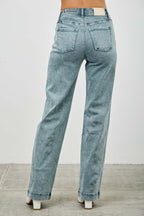 High Rise Faded Straight Leg Jeans -