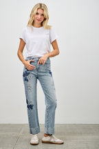 High Rise Star-Heart Patch Dad Jeans - 15