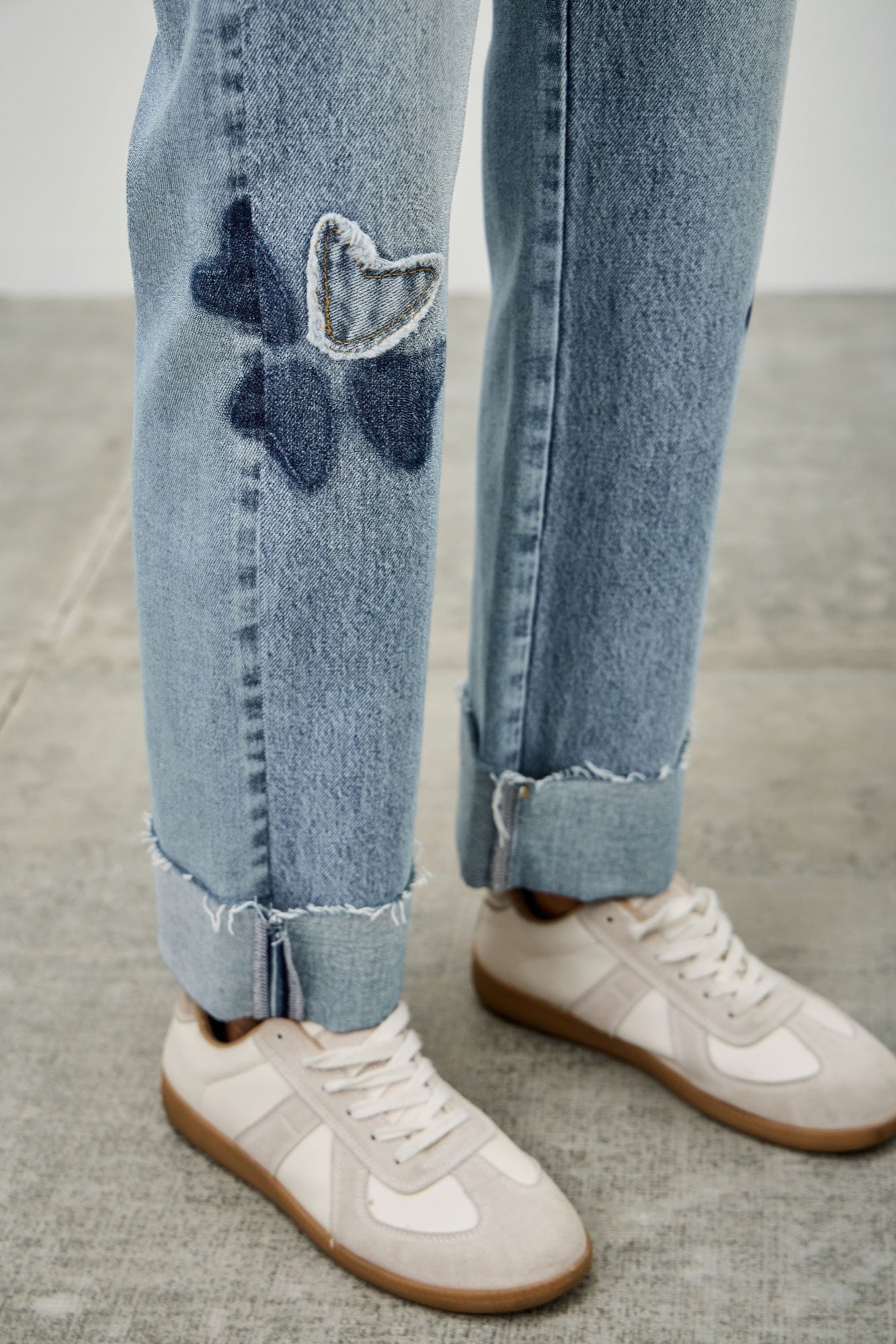 High Rise Star-Heart Patch Dad Jeans -