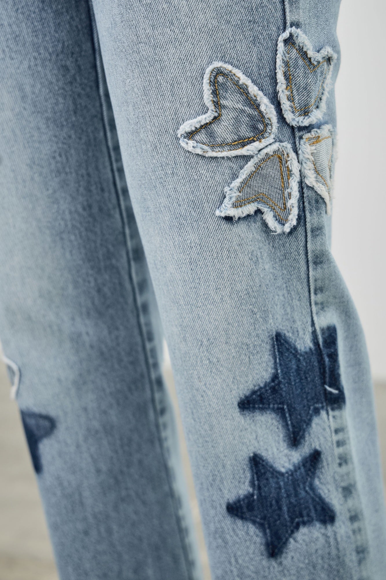 High Rise Star-Heart Patch Dad Jeans -