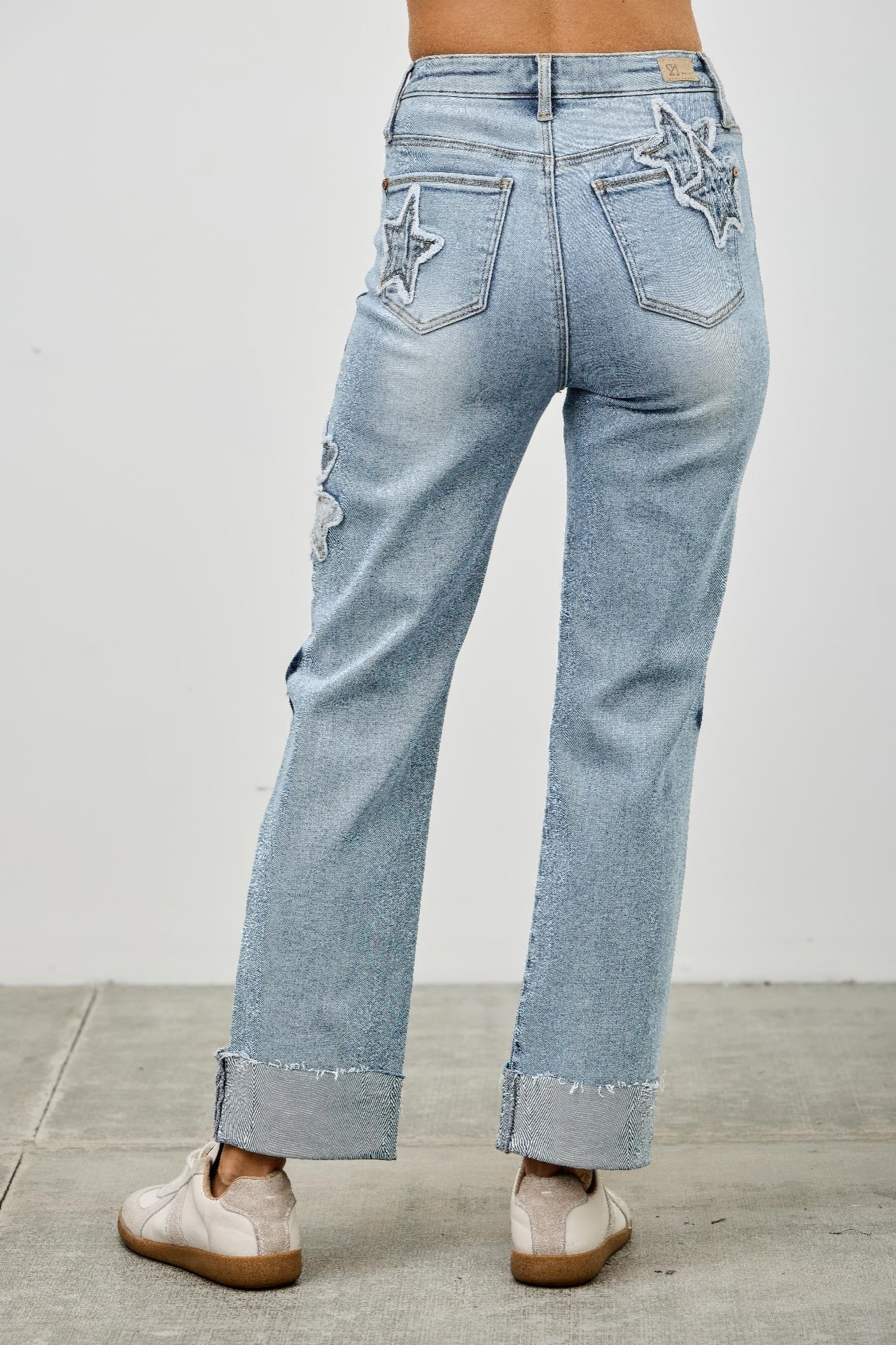 High Rise Star-Heart Patch Dad Jeans -