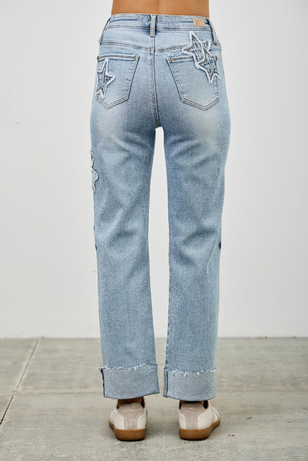 High Rise Star-Heart Patch Dad Jeans -