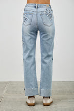 High Rise Star-Heart Patch Dad Jeans -