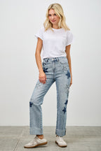 High Rise Star-Heart Patch Dad Jeans -