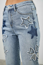 High Rise Star-Heart Patch Dad Jeans -