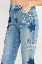 High Rise Star-Heart Patch Dad Jeans -