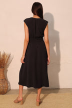 Elastic Ruched Matte Crepe Midi Dress -