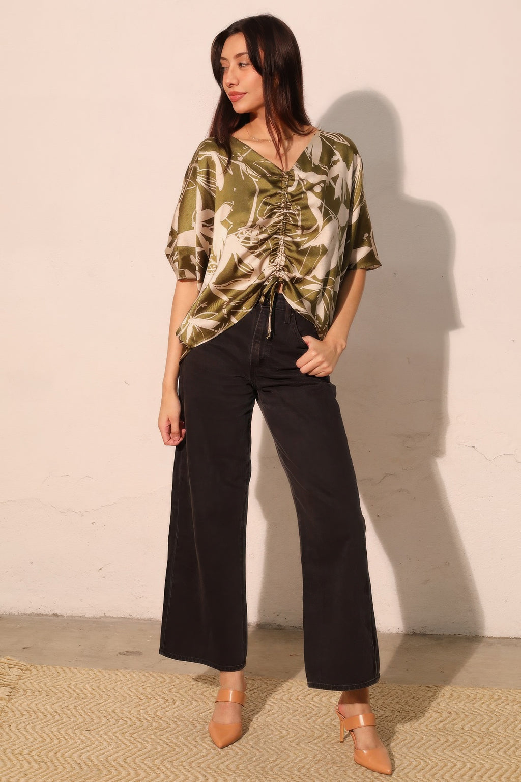 Dolman Drawstring Dreaming Lily Satin Blouse -
