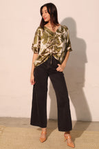 Dolman Drawstring Dreaming Lily Satin Blouse -