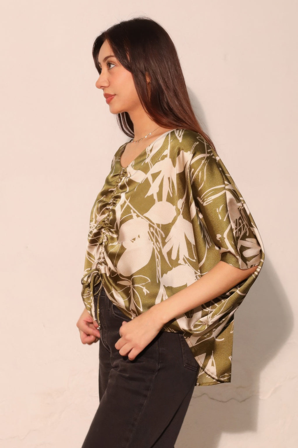 Dolman Drawstring Dreaming Lily Satin Blouse -