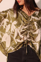 Dolman Drawstring Dreaming Lily Satin Blouse -
