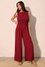 Twist Front Textured Wide-Leg Jumpsuit - Wine