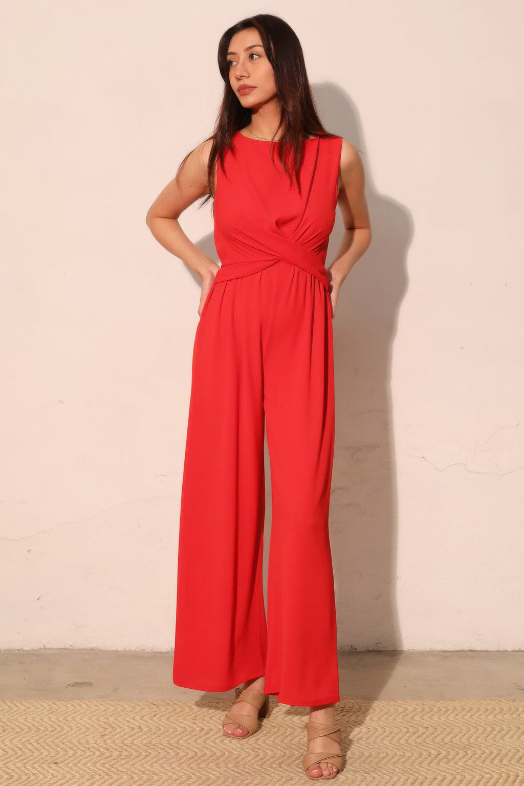 Twist Front Textured Wide-Leg Jumpsuit -