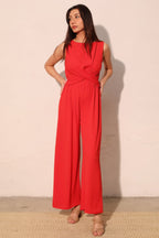 Twist Front Textured Wide-Leg Jumpsuit -