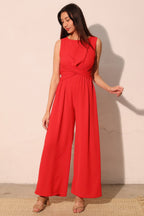 Twist Front Textured Wide-Leg Jumpsuit - True red