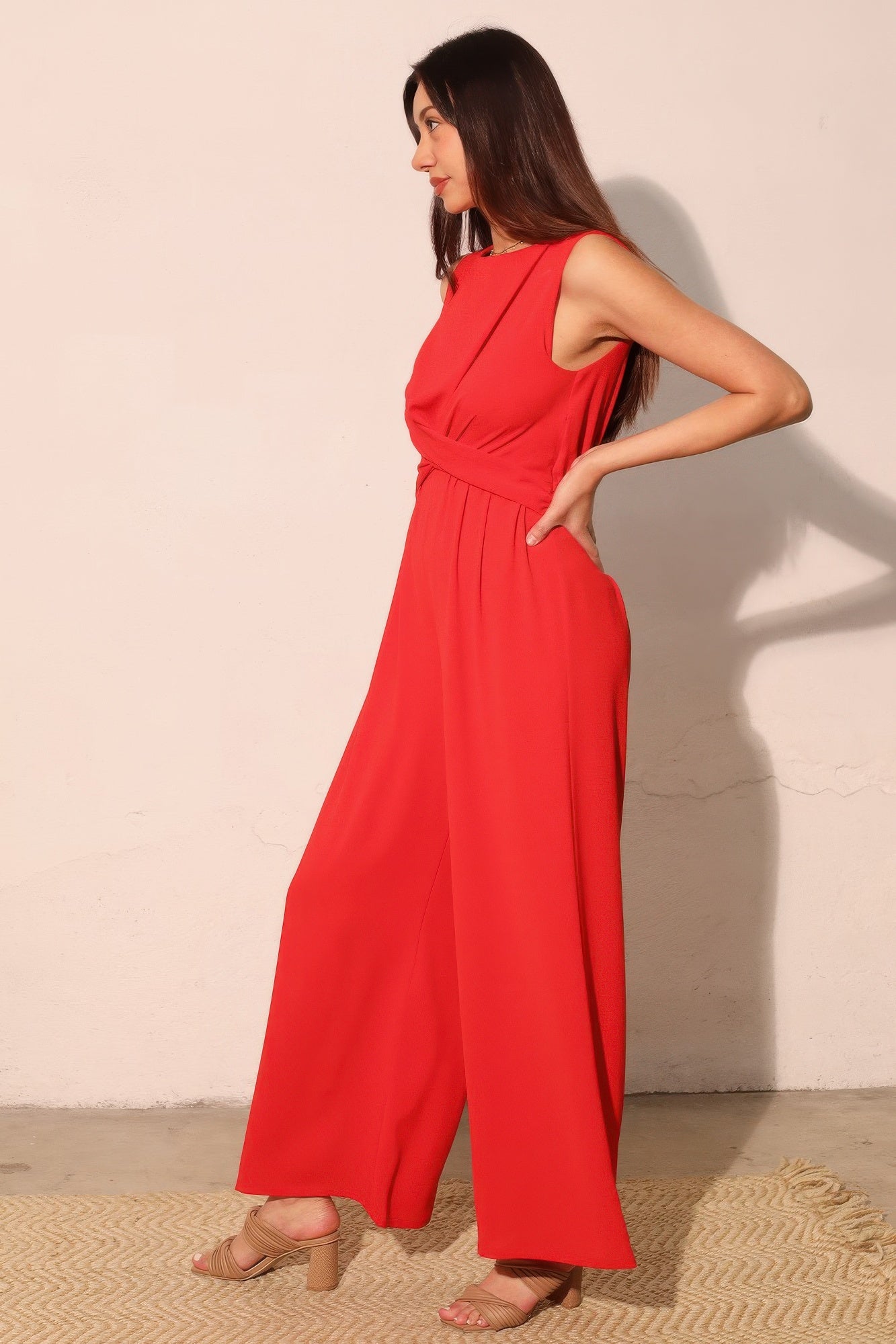 Twist Front Textured Wide-Leg Jumpsuit -