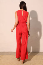 Twist Front Textured Wide-Leg Jumpsuit -