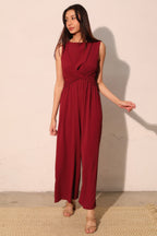 Twist Front Textured Wide-Leg Jumpsuit -
