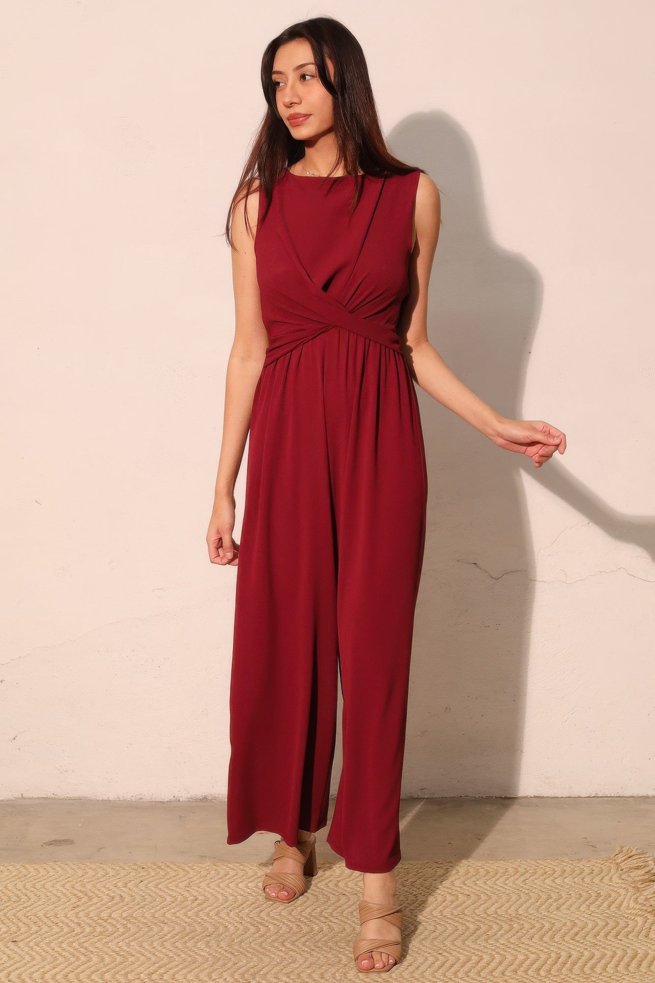 Twist Front Textured Wide-Leg Jumpsuit -