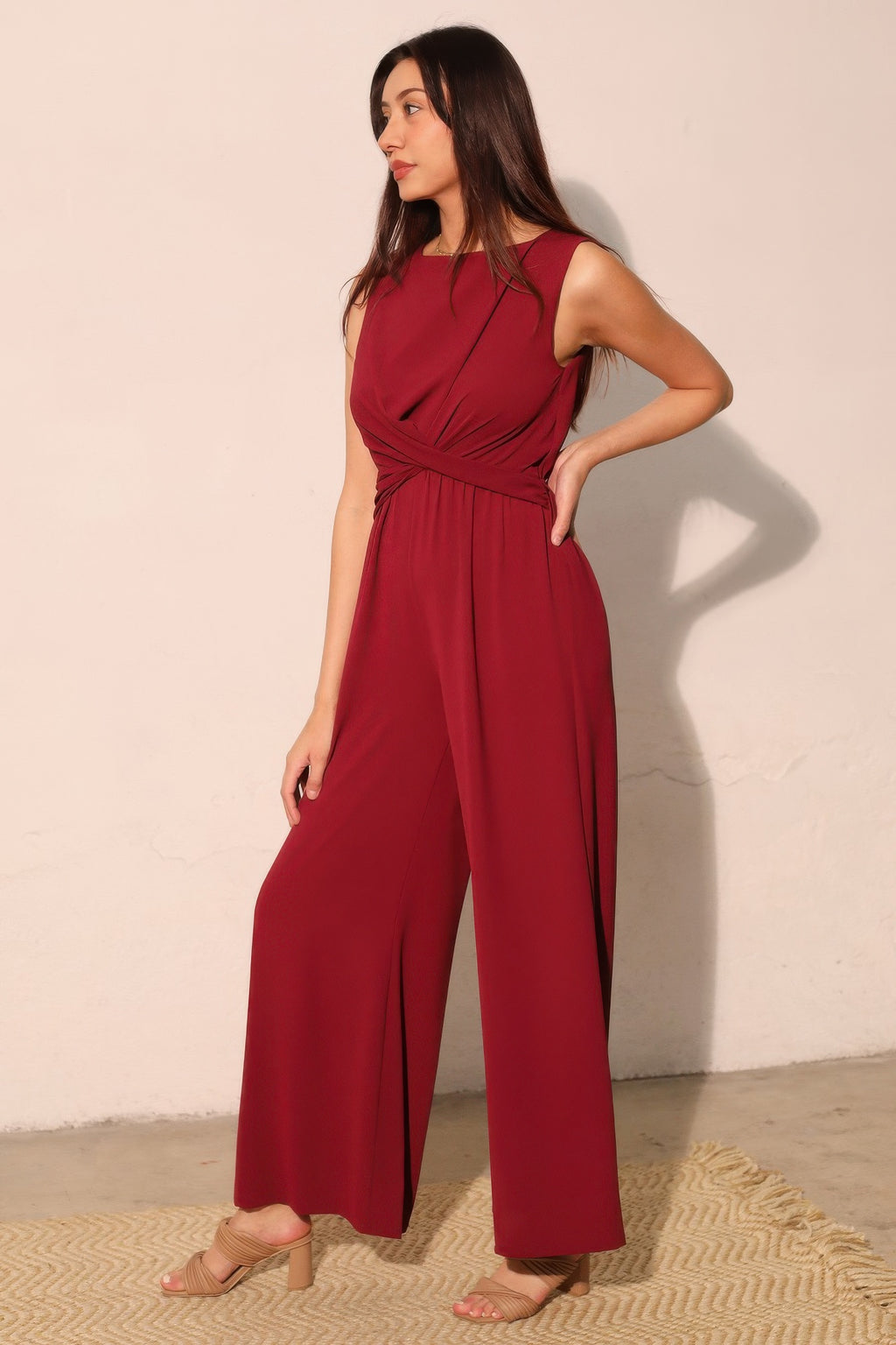 Twist Front Textured Wide-Leg Jumpsuit -