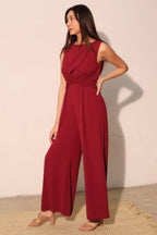 Twist Front Textured Wide-Leg Jumpsuit -