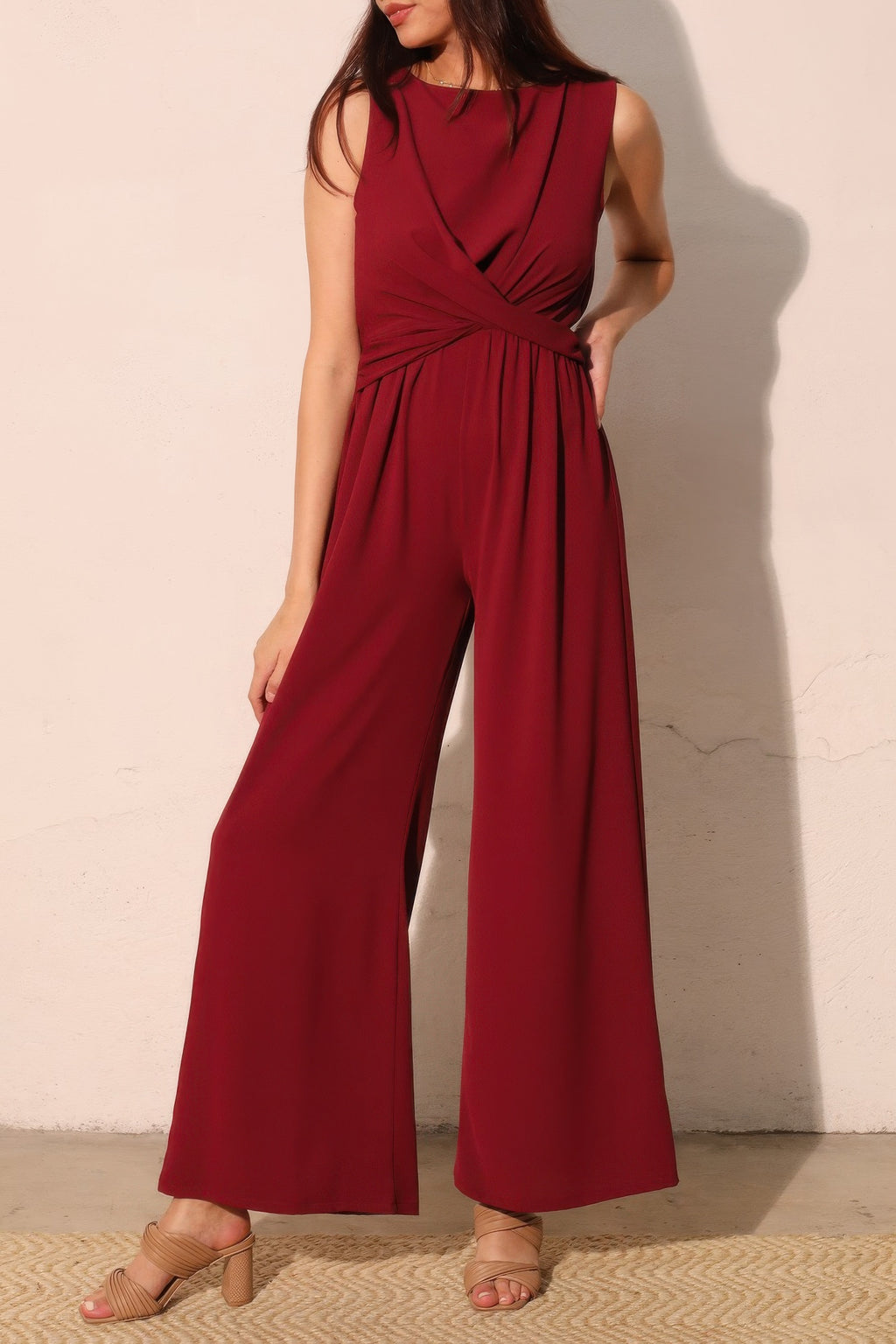 Twist Front Textured Wide-Leg Jumpsuit -