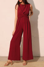 Twist Front Textured Wide-Leg Jumpsuit -