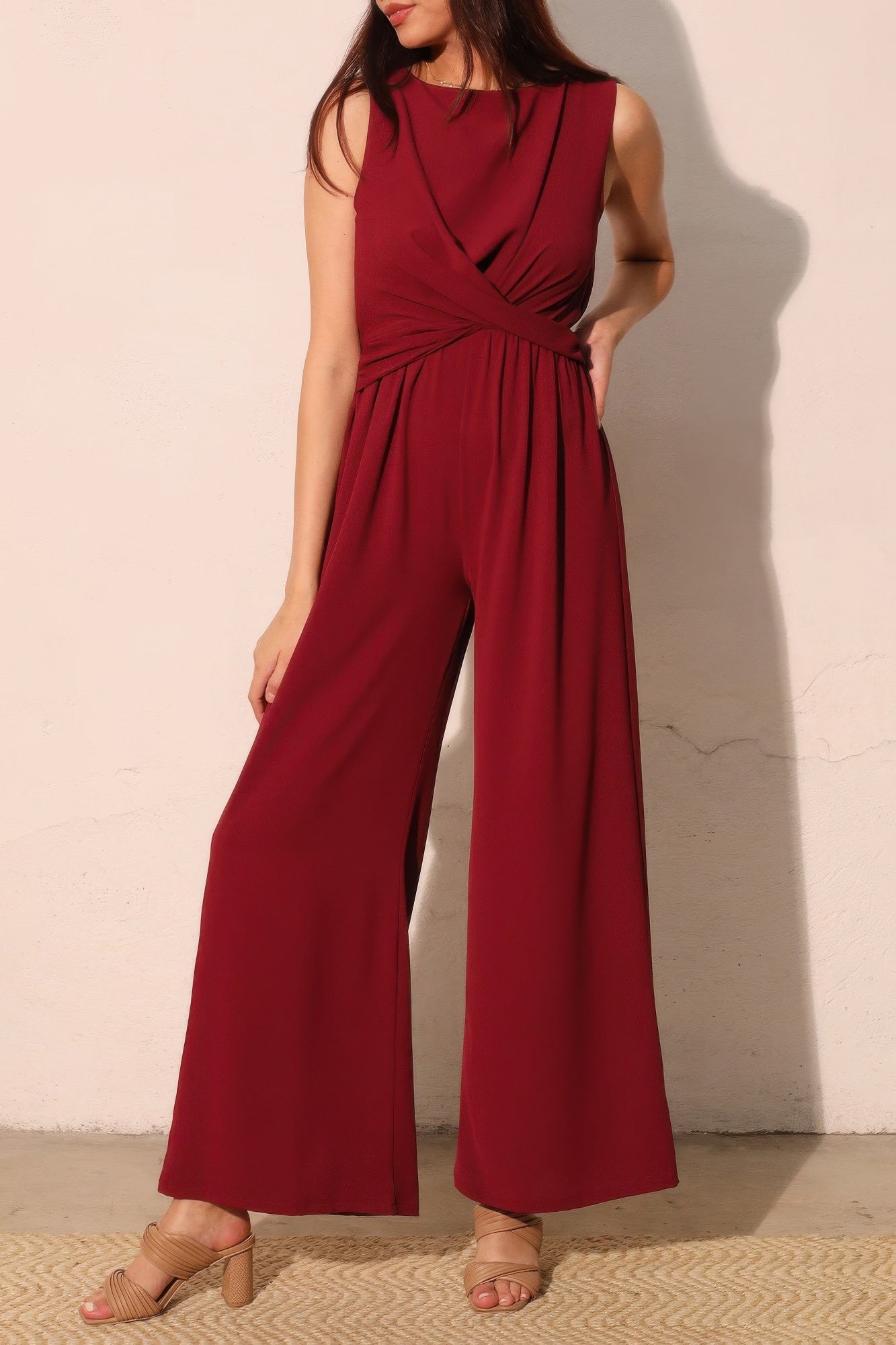 Twist Front Textured Wide-Leg Jumpsuit -