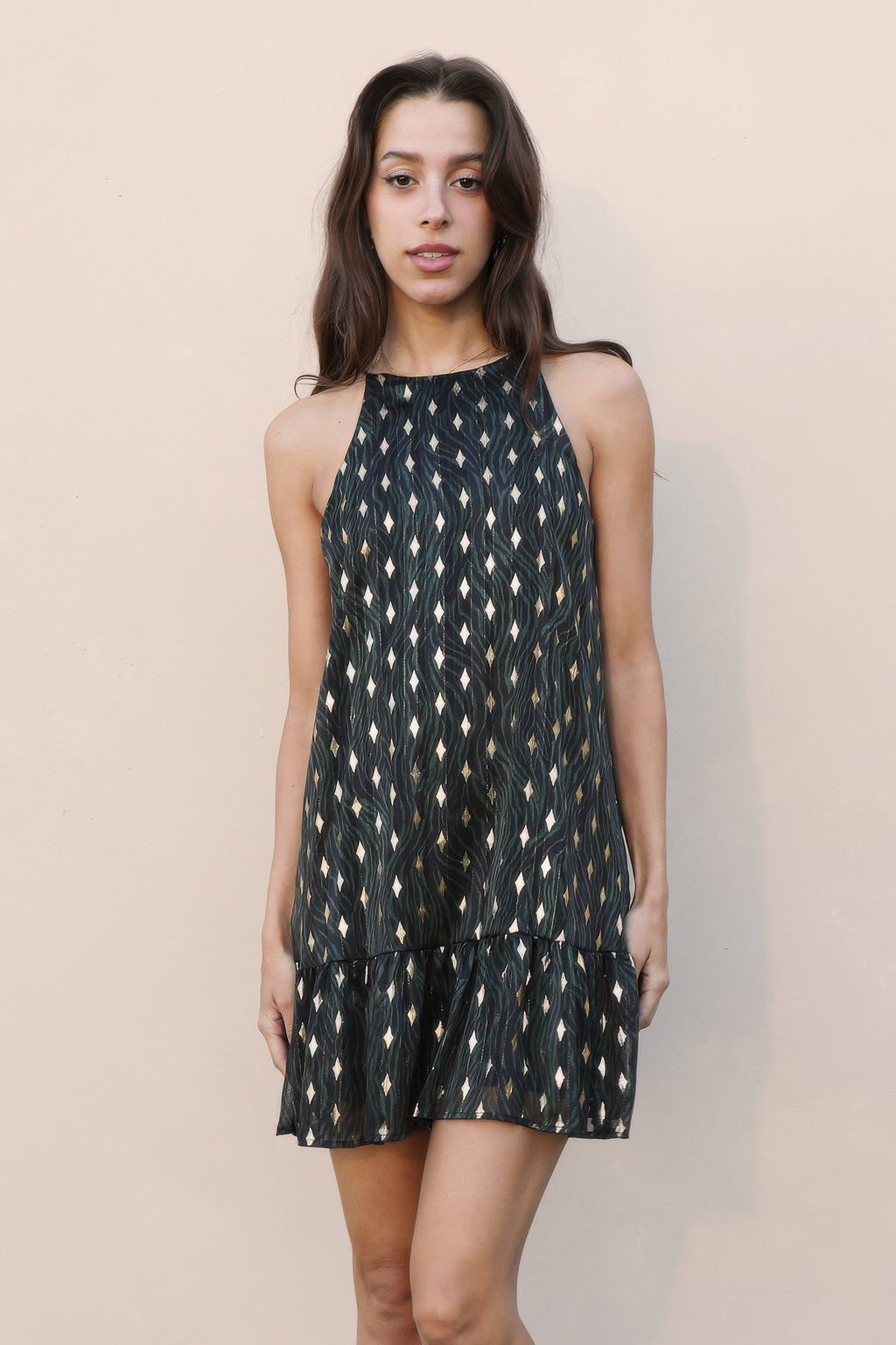 Sleeveless Ruffle Hem Sacred Tree Dress -