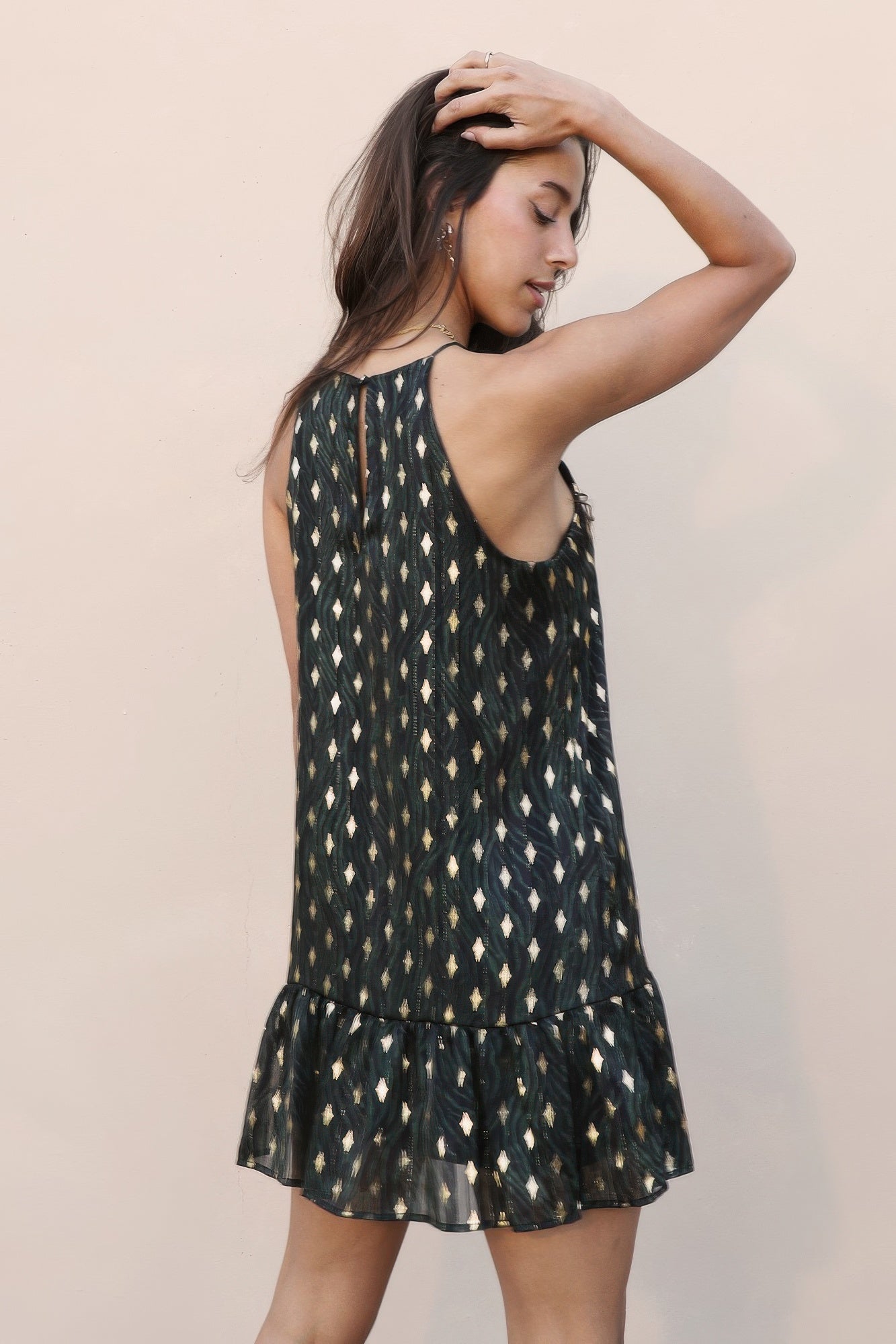 Sleeveless Ruffle Hem Sacred Tree Dress -