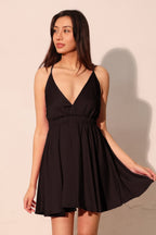 Washed Satin Crepe Skater Cami Dress - Black