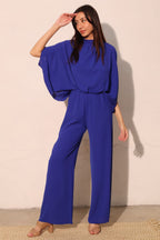 Mock Neck Textured Caftan Jumpsuit - Royal blue