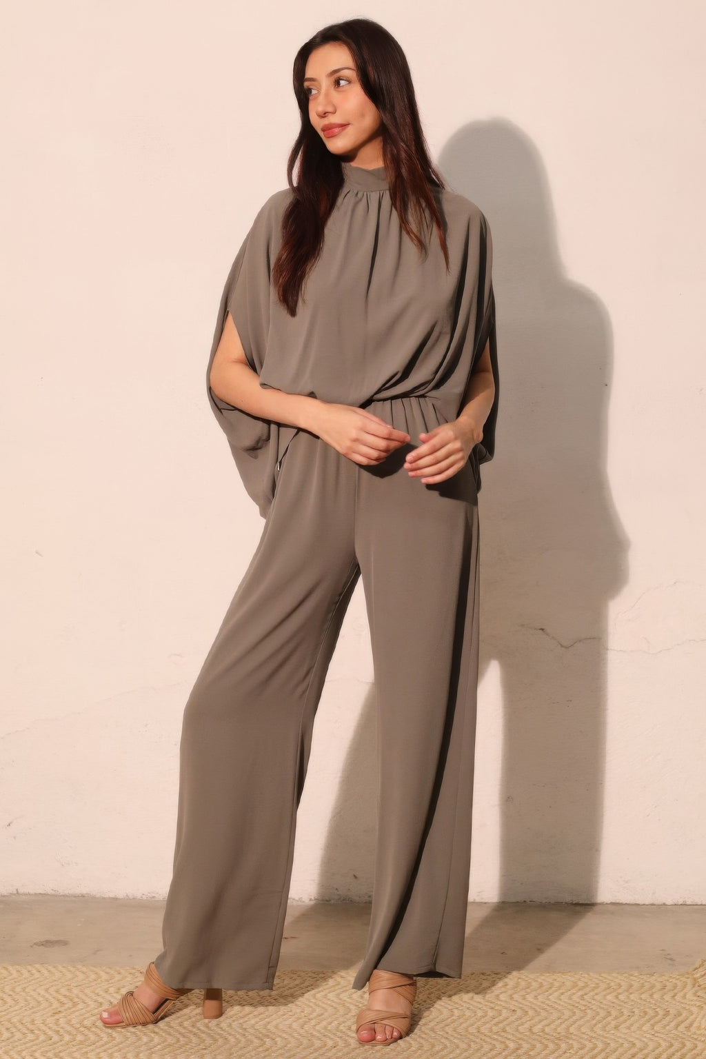 Mock Neck Textured Caftan Jumpsuit -