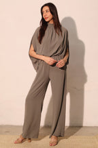 Mock Neck Textured Caftan Jumpsuit -