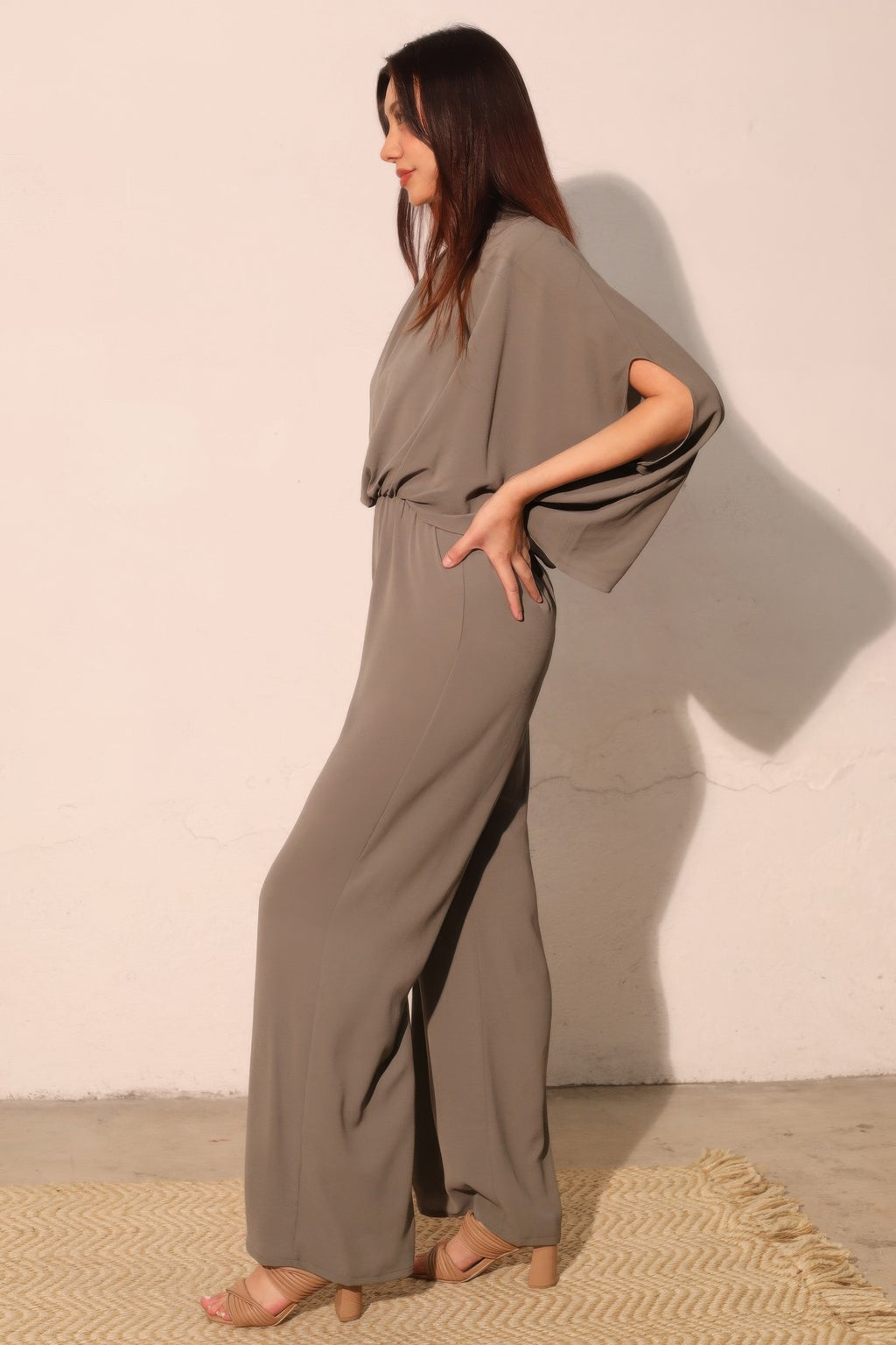 Mock Neck Textured Caftan Jumpsuit -