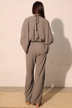 Mock Neck Textured Caftan Jumpsuit -