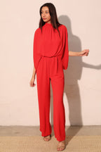 Mock Neck Textured Caftan Jumpsuit -