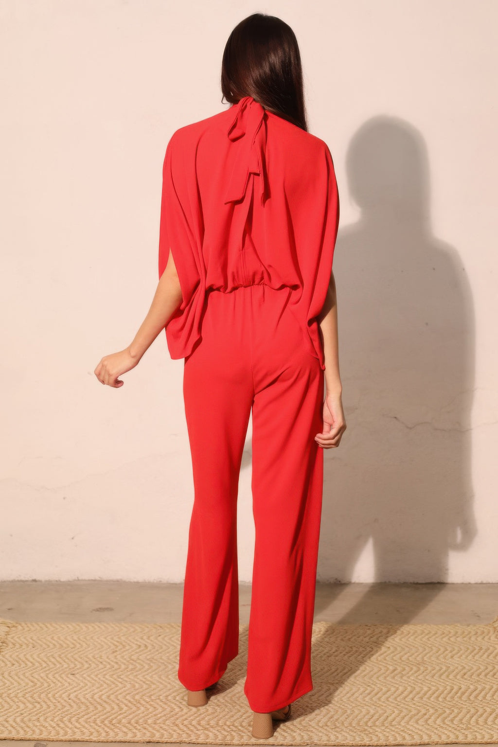 Mock Neck Textured Caftan Jumpsuit -