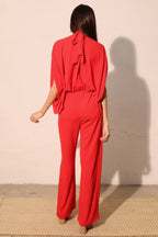 Mock Neck Textured Caftan Jumpsuit -