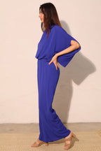 Mock Neck Textured Caftan Jumpsuit -